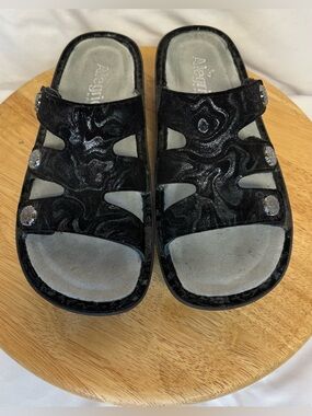 Alegria Venice Slickery Black Leather Sandals Women's Sz 37  Comfort Orthopedic